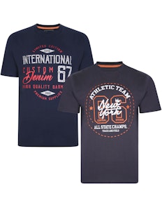 KAM Twin Pack Athletic/Customs T-Shirts Indigo/Charcoal